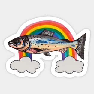 Fish salmon with rainbow Sticker